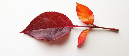 Obraz premium Red rose leaves highlighting vibrant colors on a plain white background showcasing natural beauty and botanical elegance