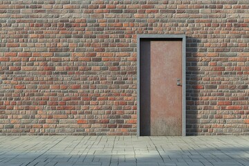 Creative Brick Wall Access. Three-Dimensional Doorway Symbolizing Freedom and Unlocking Concept