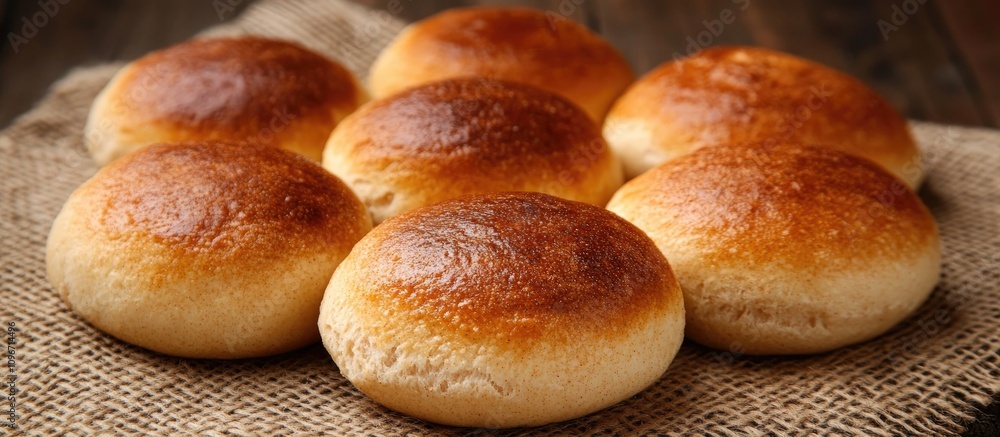 Poster wholemeal buns beautifully arranged on burlap displaying a rustic and appetizing appearance in natur