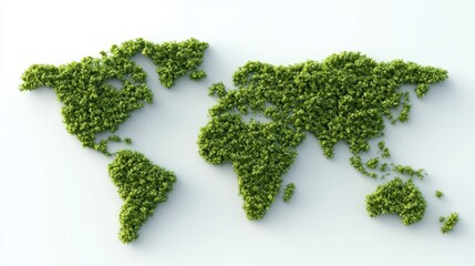 Obraz premium Green World Map: A lush, vibrant world map crafted from leaves, symbolizing environmental conservation and global sustainability. A powerful image for eco-conscious projects. 