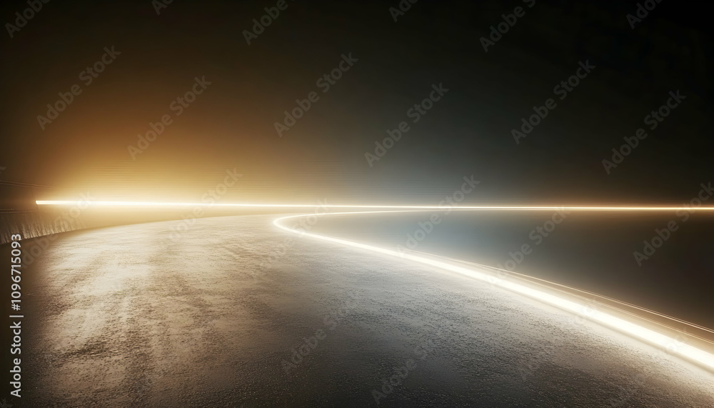 Poster abstract image of a glowing path curving through a dark, mysterious space, suggesting a journey or f