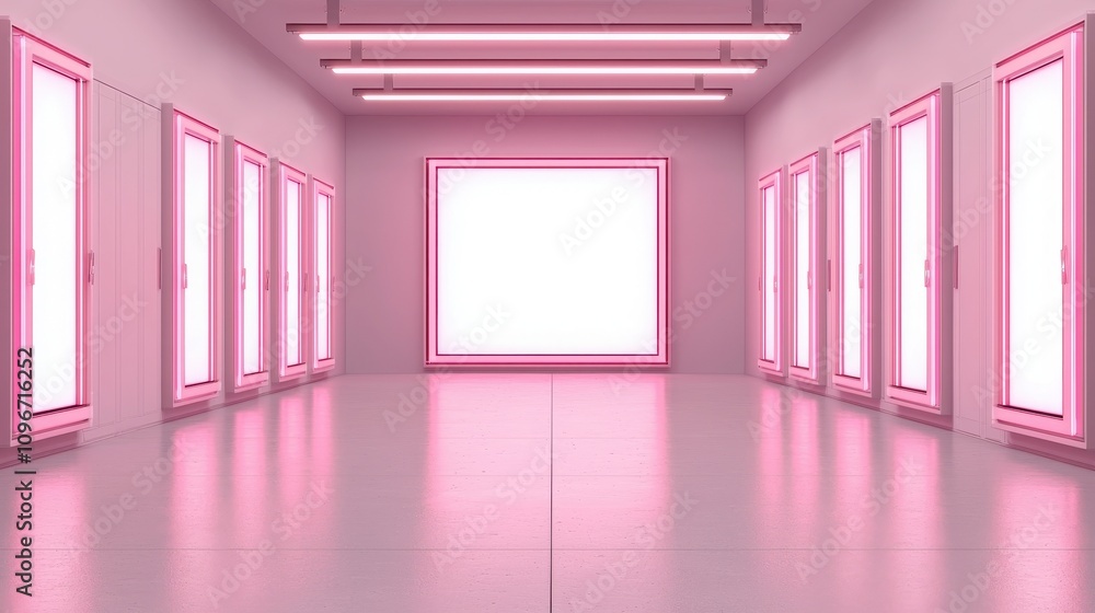 Poster goal setting 2025 achievements challenges concepts. a modern, minimalist space with pink lighting an