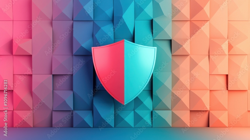 Poster goal setting 2025 achievements challenges concepts. a colorful 3d shield icon against a textured geo