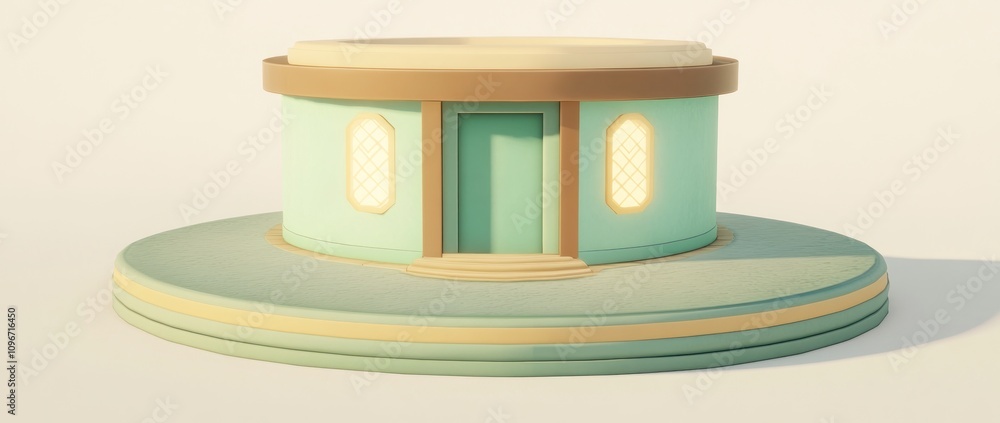 Poster A stylized, circular building with a door and windows on a round base.