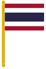 Fototapeta premium thailand flag, thailand flag on white, thailand flag png, thailand flag sticker, Thailand flag with pole, country flag, flag, country of thailand, Thailand, travel, asia