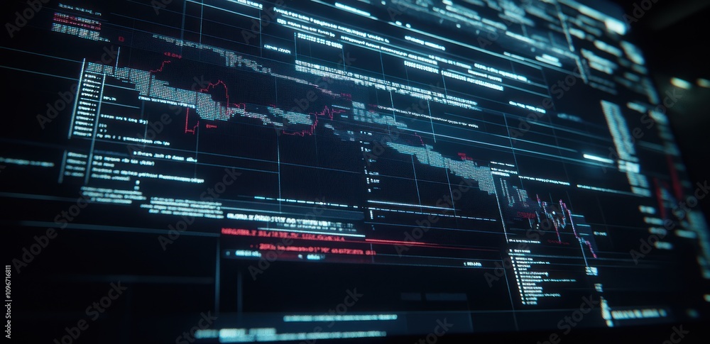 Poster A digital interface displaying data analytics and graphs.