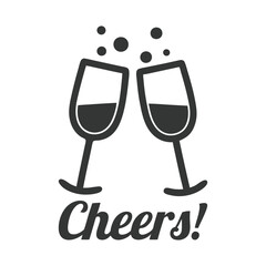 Clinking Wine Glasses Vector with Cheers Text in Silhouette Style.