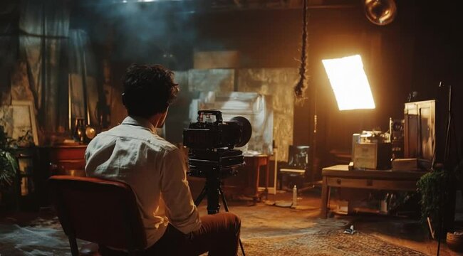 Filmmaker studio room scene, Camera slow motion with different angles
