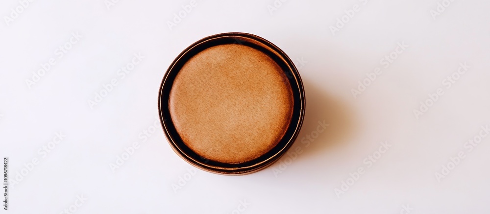 Aufkleber homemade zephyr in a round brown box on white background highlighting its texture and simplicity. pe