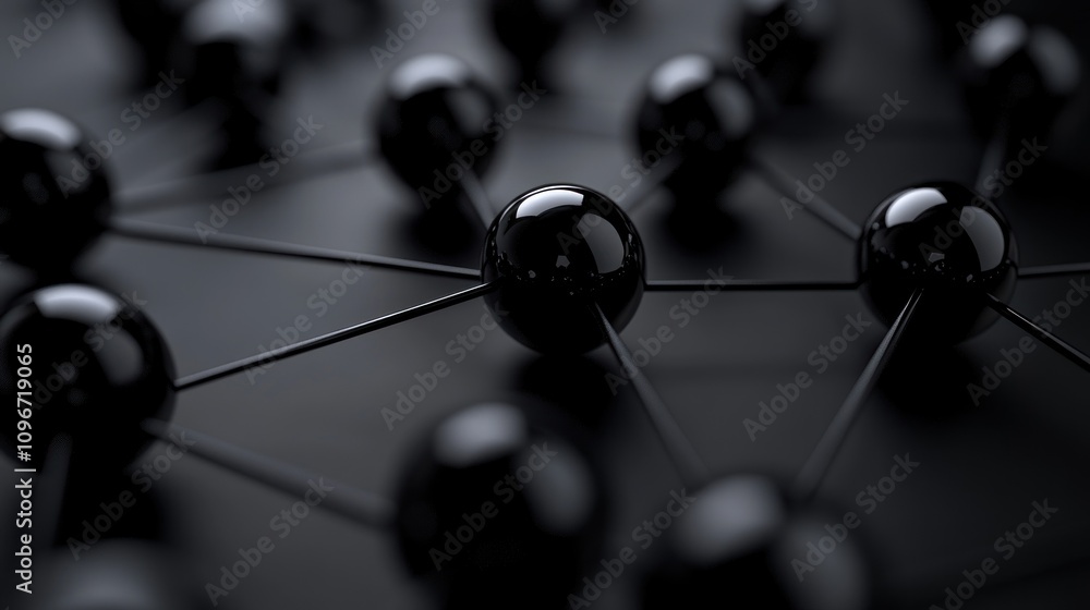 Poster abstract network of black spheres connected by thin lines on a dark background.
