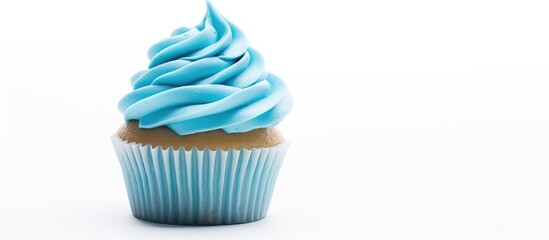 First birthday cupcake with blue frosting on a white background perfect for celebrations and sweet treats in festive designs