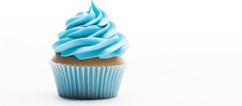 First birthday cupcake with blue frosting on a white background perfect for celebrations and sweet treats in festive designs