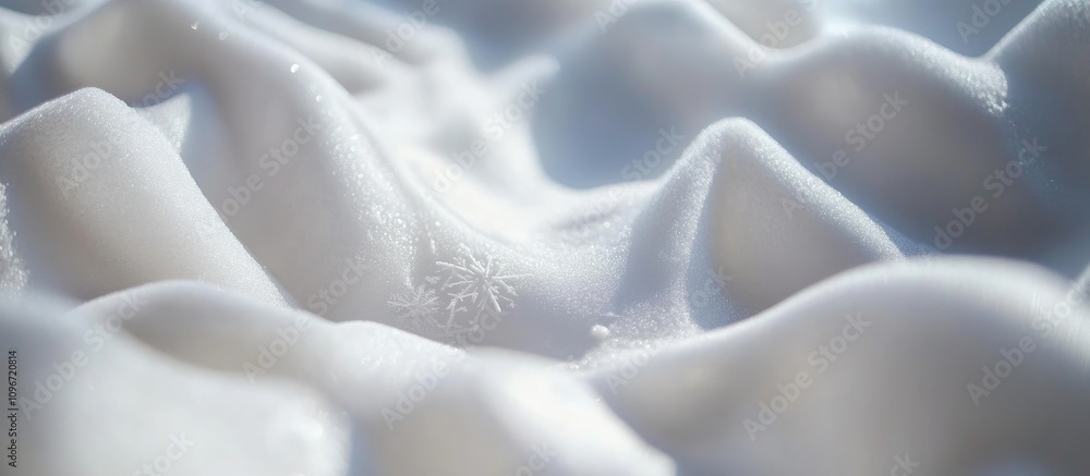 Poster close up of natural snowdrift texture showcasing delicate snowflake patterns in a soft winter landsc
