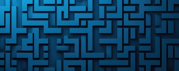 A geometric pattern of interconnected blue pathways creating a visually striking maze-like design.
