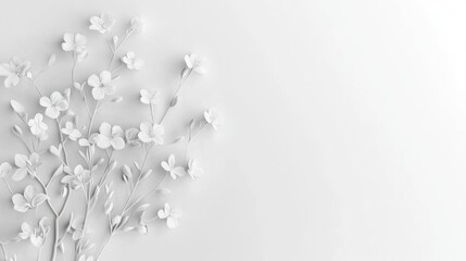 Monochromatic Floral Still Life: Elegant White Blossoms on a Light Grey Background