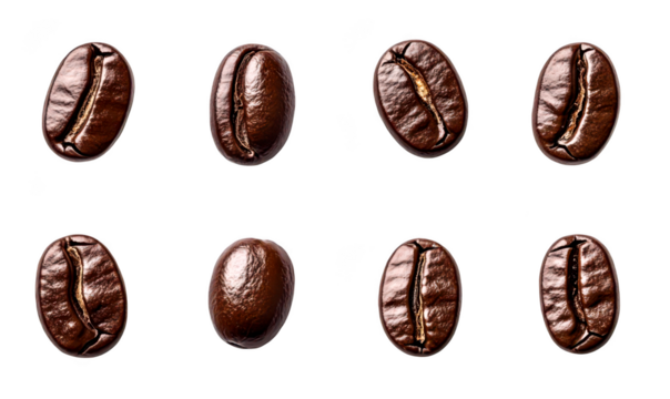 Close up of coffee beans isolate on transparent background, cutout, png