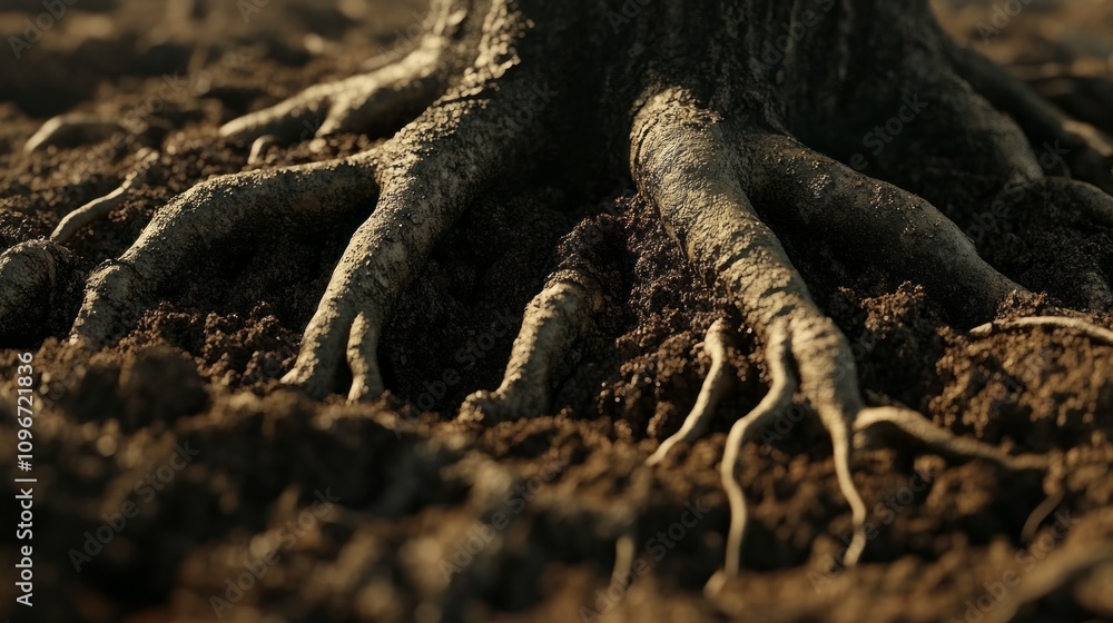 Aufkleber a tree root is shown in a close up of the ground