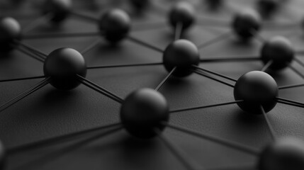 Abstract network of interconnected black spheres.
