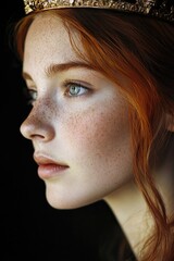 A close-up shot of a woman wearing a crown