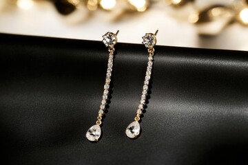 Fototapeta premium Close-up view of earrings on dark background