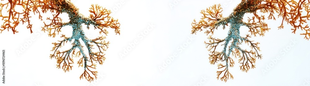 Poster abstract representation of coral-like structures in vibrant colors against a light background.
