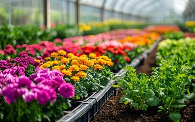 Largescale greenhouse for sustainable agriculture and horticulture, featuring a wellorganized system for efficient cultivation and plant care