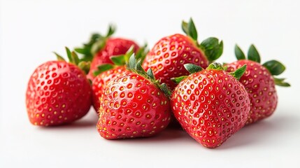 fresh strawberries, isolated on a white background, with natural shadows and soft lighting to emphasize their vibrant red color.