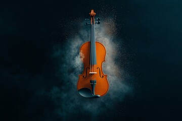 Fototapeta premium An elegant violin surrounded by a dramatic cloud of color, symbolizing the beauty of music and artistry.