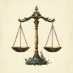 Elegant Watercolor Illustration of a Classic Scales of Justice