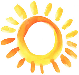 Sunshine with Beam Watercolor Doodle Hand Painted on Isolated Background Clip Art 