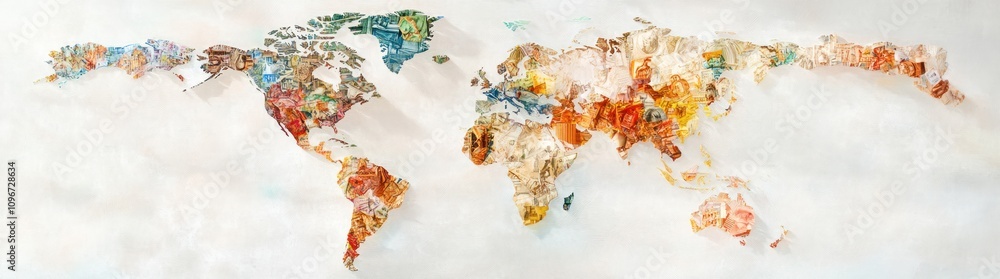 Aufkleber a colorful world map created with artistic textures and vibrant hues.