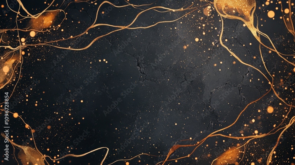 Aufkleber a stunning abstract background featuring a black canvas adorned with golden lines and scattered dots