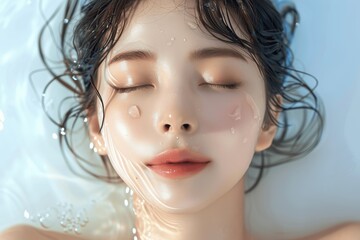 Young Asian Woman Relaxing in Water Spa Treatment Skin Care Beauty Concept