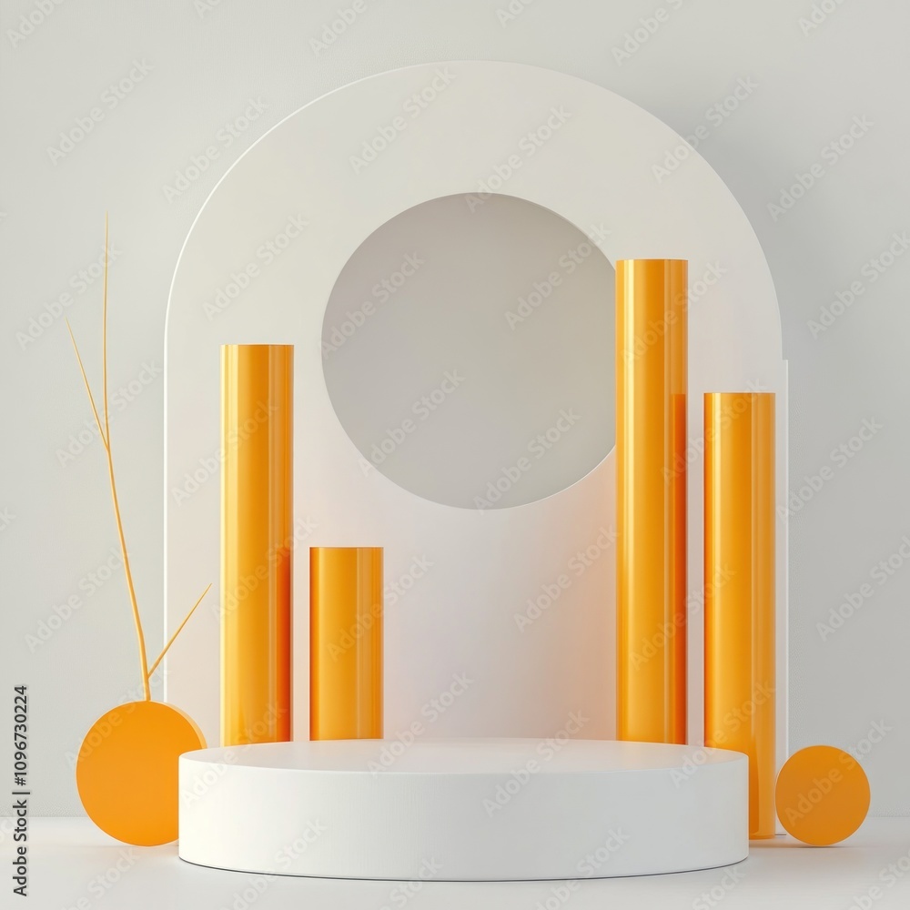 Aufkleber A minimalist display with geometric shapes and vibrant colors, ideal for product showcasing.
