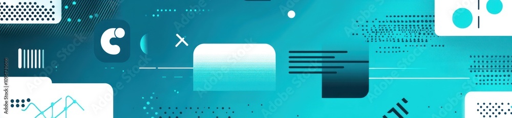 Aufkleber Abstract digital design featuring geometric shapes and data visuals in a blue gradient background.