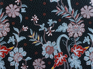 The beautiful black of art Indonesian Batik with floral pattern, leaf and flowers pattern fabric