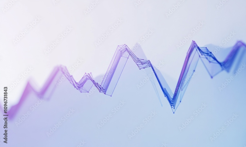 Poster abstract purple and blue data visualization graph showing fluctuating data trends.