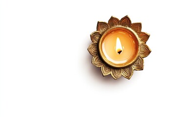 Diya lamp on white background, diwali lamp celebration. top view