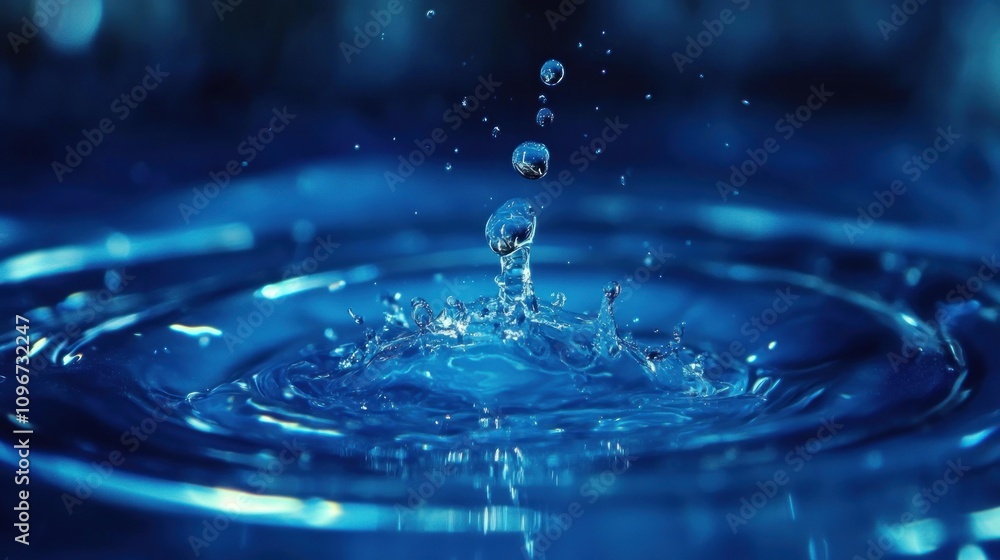 Poster stunning macro shot of a water drop impacting a surface, creating a stunning splash and concentric r