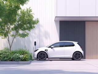 Electric Car Charging at a Modern Station Urban Environment Lifestyle Eco-friendly Daytime