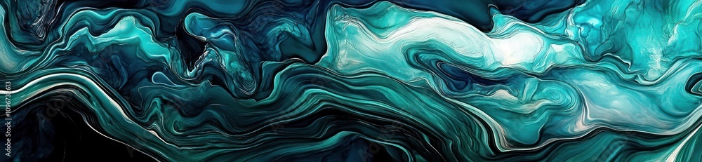Poster Abstract swirling patterns in teal and white, evoking fluidity and motion.