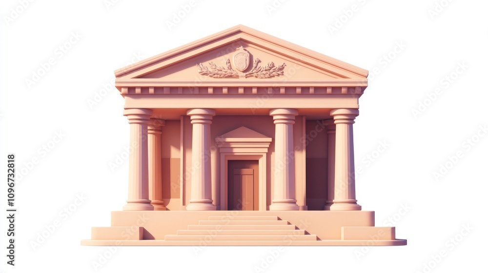 Poster a stylized classical building with columns and steps, resembling a government or museum structure.