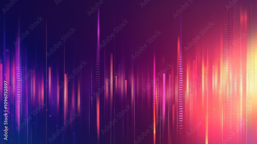 Poster abstract digital visualization of sound waves in vibrant colors.