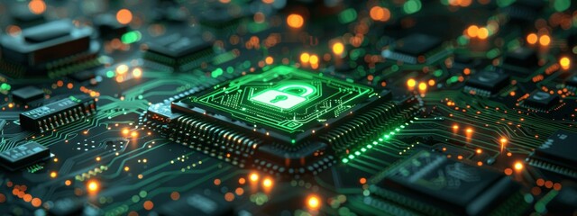 Obraz premium cybersecurity service concept motherboard lock secure connection login verified credentials banner advanced protection