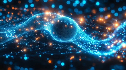 Obraz premium Futuristic Blue Sperm with Data Streams Representing AI in Reproductive Health and Fertility Technology