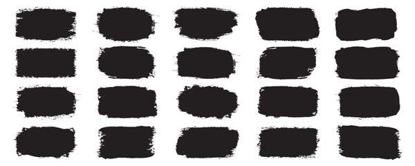 Vector black Paintbrush set, brush strokes templates. Design rectangle text boxes or speech bubbles. Brush black paint ink stroke over square frame. Vector illustration.