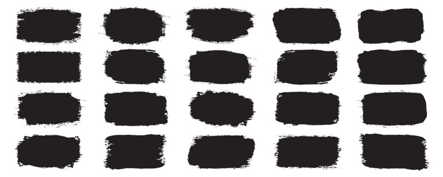 Vector black Paintbrush set, brush strokes templates. Design rectangle text boxes or speech bubbles. Brush black paint ink stroke over square frame. Vector illustration.