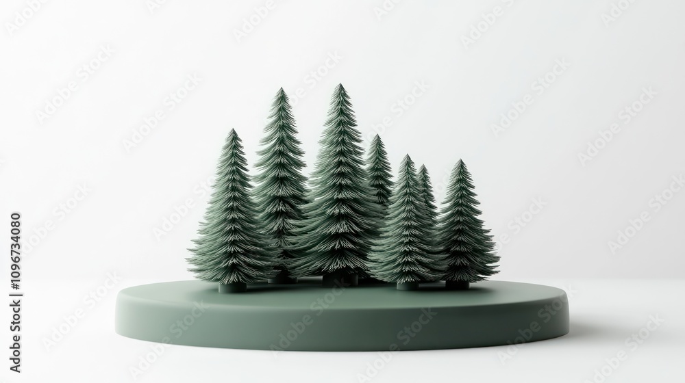 Poster A minimalist representation of evergreen trees on a circular base.