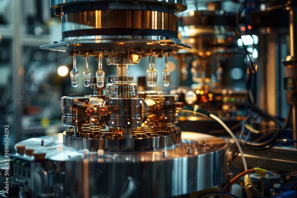 Poster an advanced machine equipped with diverse tools and devices, illustrating its versatility and techno