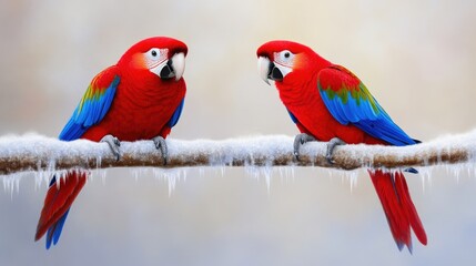 Fototapeta premium Parrots fluffing their feathers on a winter morning